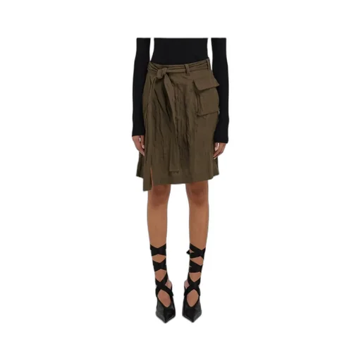 Belted Waist Ruched Midi Skirt
