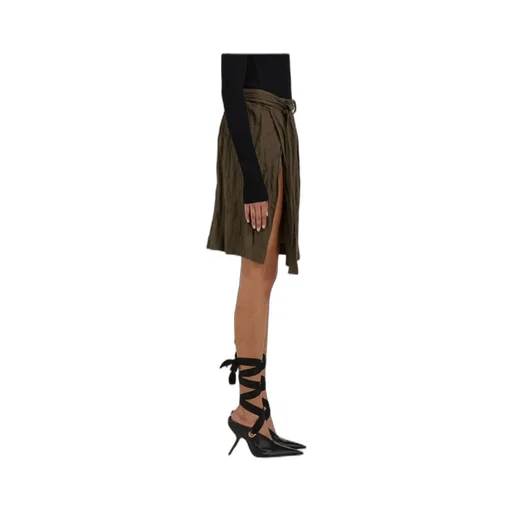 Belted Waist Ruched Midi Skirt