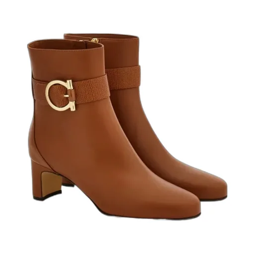 Gancini Ornament Mid Heel Ankle Boot