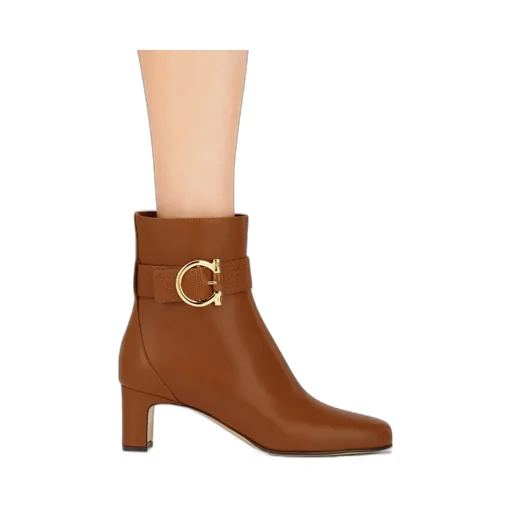 Gancini Ornament Mid Heel Ankle Boot