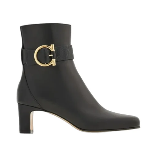 Gancini Ornament Mid Heel Ankle Boot