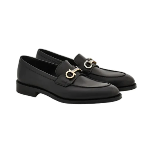 Gancini-Plaque Almond-Toe Loafers