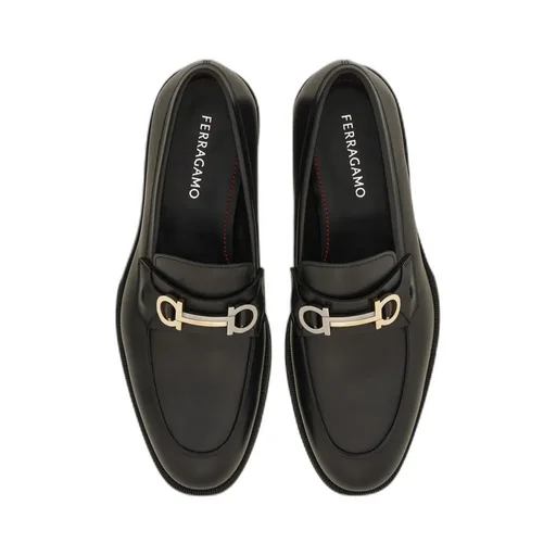 Gancini-Plaque Almond-Toe Loafers
