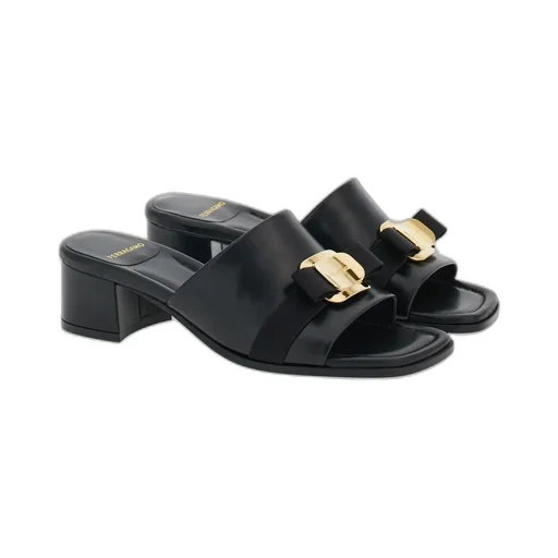 Logo Square Toe Heel Sandals