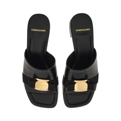 Logo Square Toe Heel Sandals