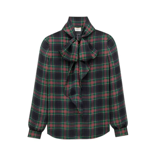 LavalliÈRe Blouse In Tartan Silk Charmeuse