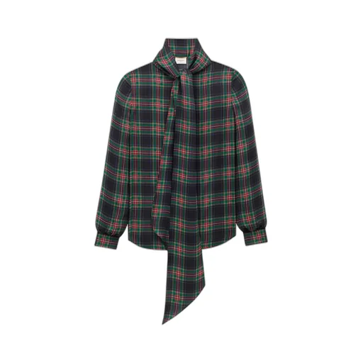 LavalliÈRe Blouse In Tartan Silk Charmeuse