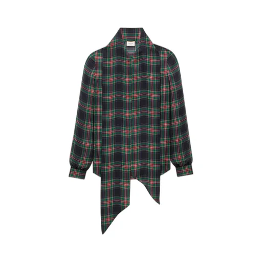 LavalliÈRe Blouse In Tartan Silk Charmeuse