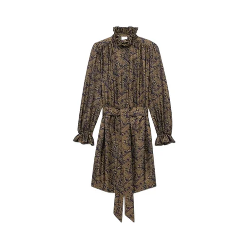 Paisley Belted Long-Sleeved Dress