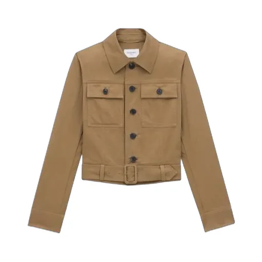 Button-Up Belted Cropped Jacket