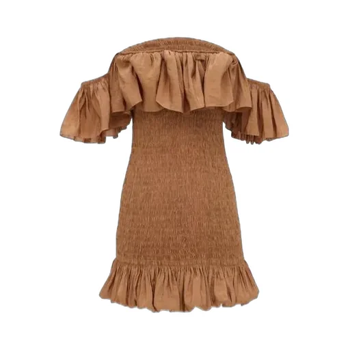 Smocked Ruffled Off-Shoulder Dress