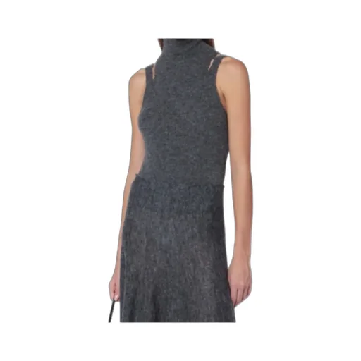 High-Neck Openwork Knit Vest