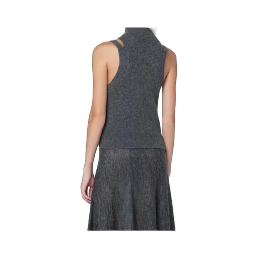 High-Neck Openwork Knit Vest