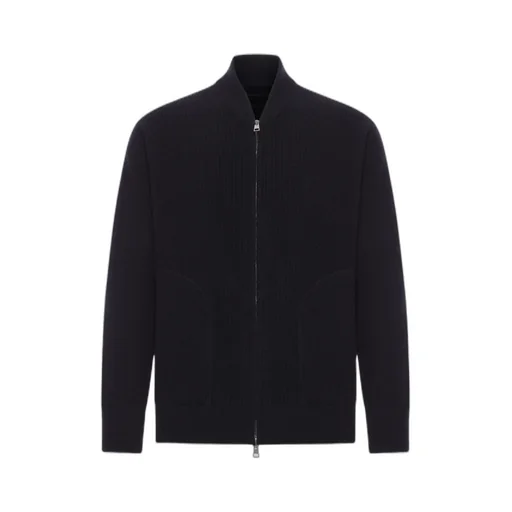 Zip-Up Ribbed Wool Cardigan
