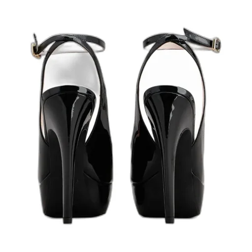 Viv' Choc Lacquered Buckle Slingback Pumps