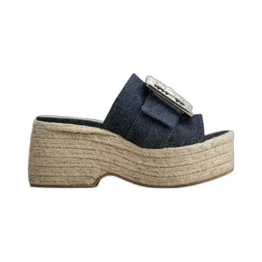 Strass Buckle Espadrille Platform Mule In Denim