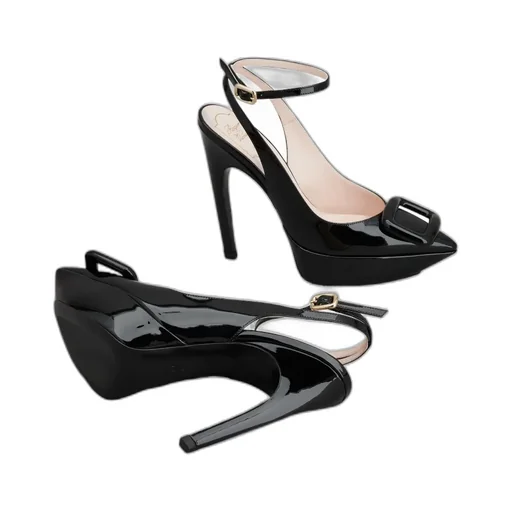 Viv' Choc Lacquered Buckle Slingback Pumps