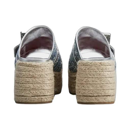 Strass Buckle Platform Espadrilles Mules In Fabrics