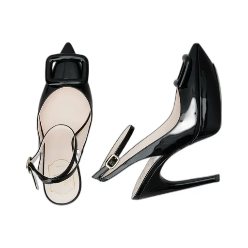 Viv' Choc Lacquered Buckle Slingback Pumps
