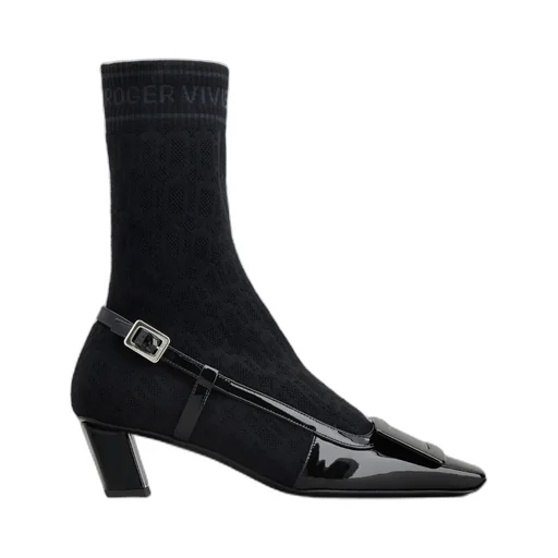 Belle Vivier Sock Lacquered Buckle Ankle Boots