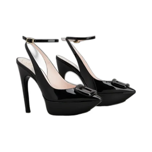 Viv' Choc Lacquered Buckle Slingback Pumps