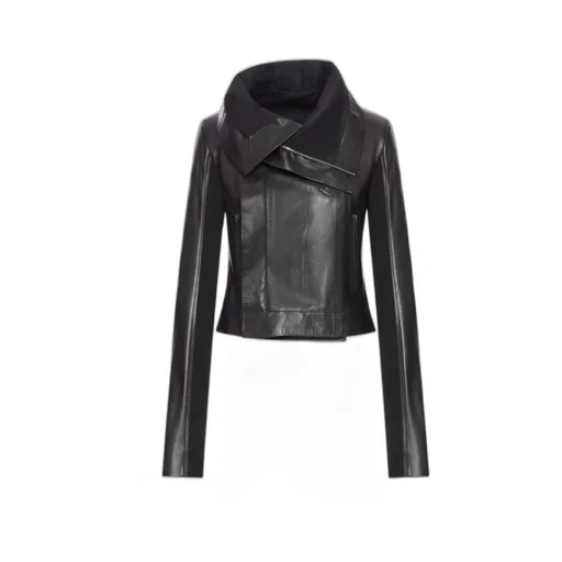 Asymmetrical-Collar Leather Jacket