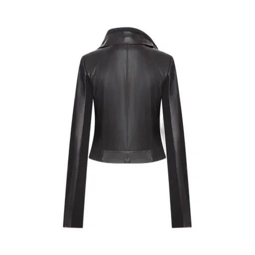 Asymmetrical-Collar Leather Jacket