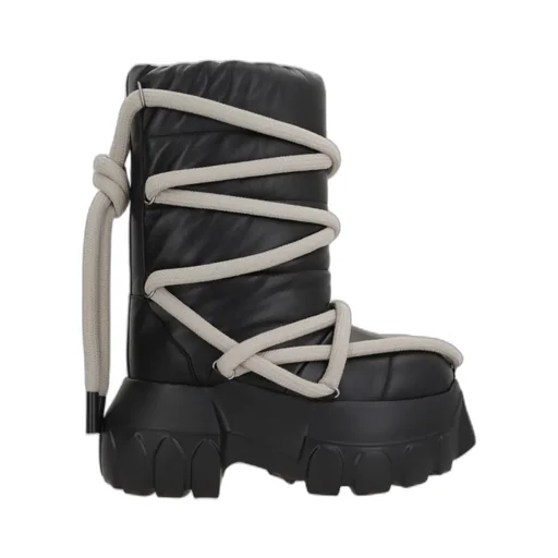 Quilted Padded Leather Lace-Up Boots