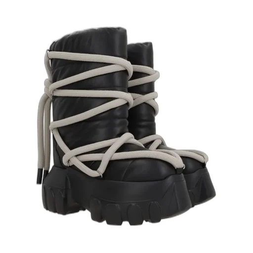 Quilted Padded Leather Lace-Up Boots