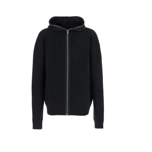 Rick Owens Concordians Zipped Hoodie In Black Heavy Wool Knit