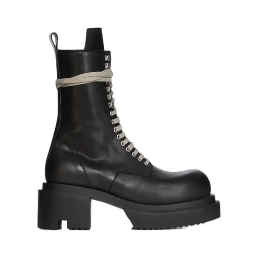 Rick Owens Concordians Laceup Bogun In Black Washed Calf Leather