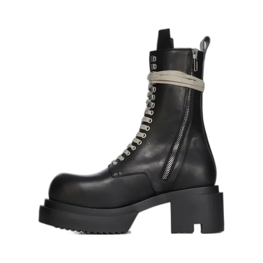 Rick Owens Concordians Laceup Bogun In Black Washed Calf Leather