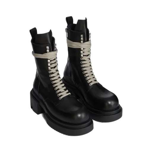 Rick Owens Concordians Laceup Bogun In Black Washed Calf Leather