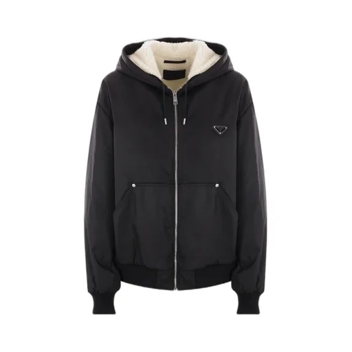 Re-Nylon Triangle-Logo Zipped Hooded Jacket