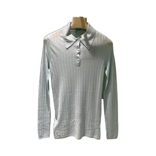 Long-Sleeved Ribbed Polo Top