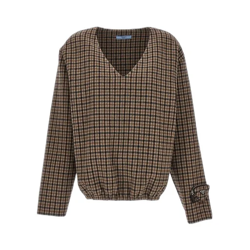 Checked V-Neck Top