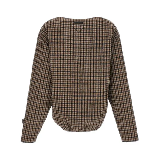 Checked V-Neck Top