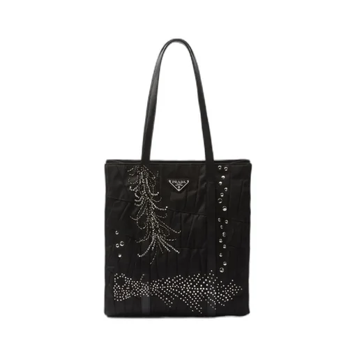 Medium Re-Nylon Patchwork Tote Bag With Embroidery