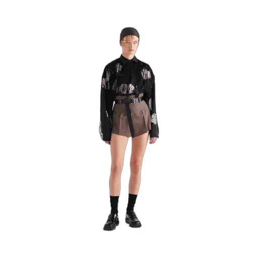 Rose-Printed Long-Sleeved Fringed Shirt