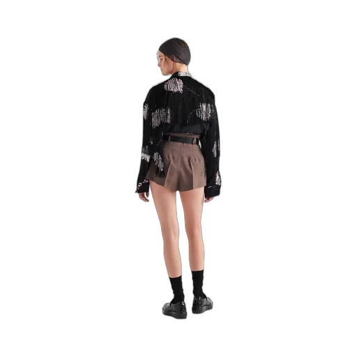 Rose-Printed Long-Sleeved Fringed Shirt