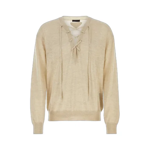Criss-Cross V-Neck Knit Sweatshirt
