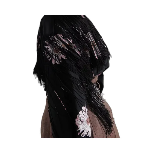 Rose-Printed Long-Sleeved Fringed Shirt