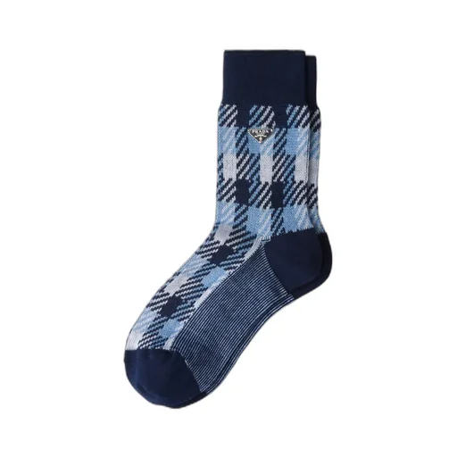 Triangle-Logo Houndstooth Pattern Knitted Socks