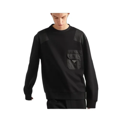 Cotton Sweatshirt With Re-Nylon Details