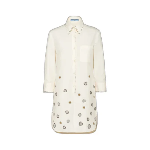 Appliqué-Detailed Button-Up Shirtdress