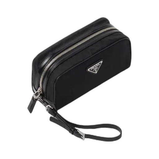 Re-Nylon And Brushed Leather Pouch