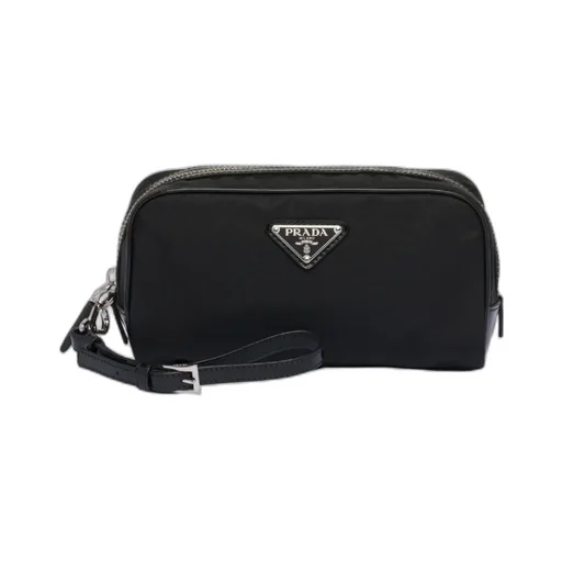 Re-Nylon And Brushed Leather Pouch