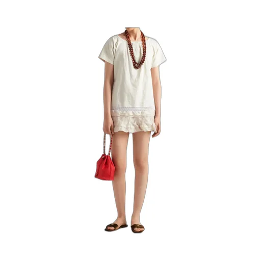 Embroidered Antiqued Silk And Linen Mini-Dress