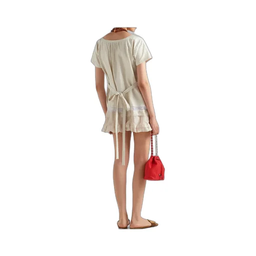 Embroidered Antiqued Silk And Linen Mini-Dress