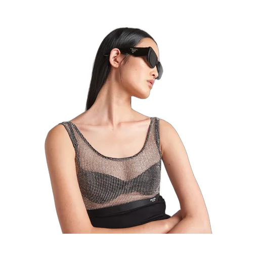 Embellished Mesh Cropped Top